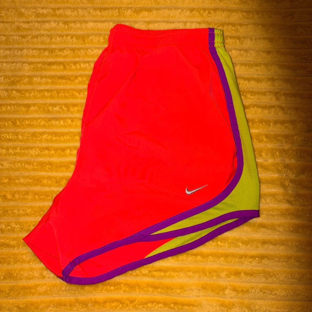 Nike Neon Orange Athletic Shorts with Lime and Purple Accents